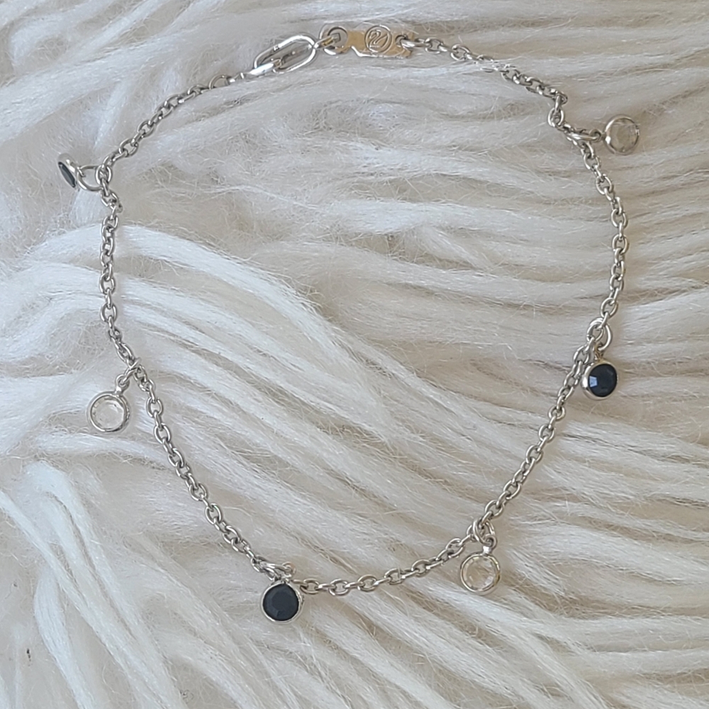 Swarovski Black And White Crystals Silver Toned Bracelet- Excellent Condition